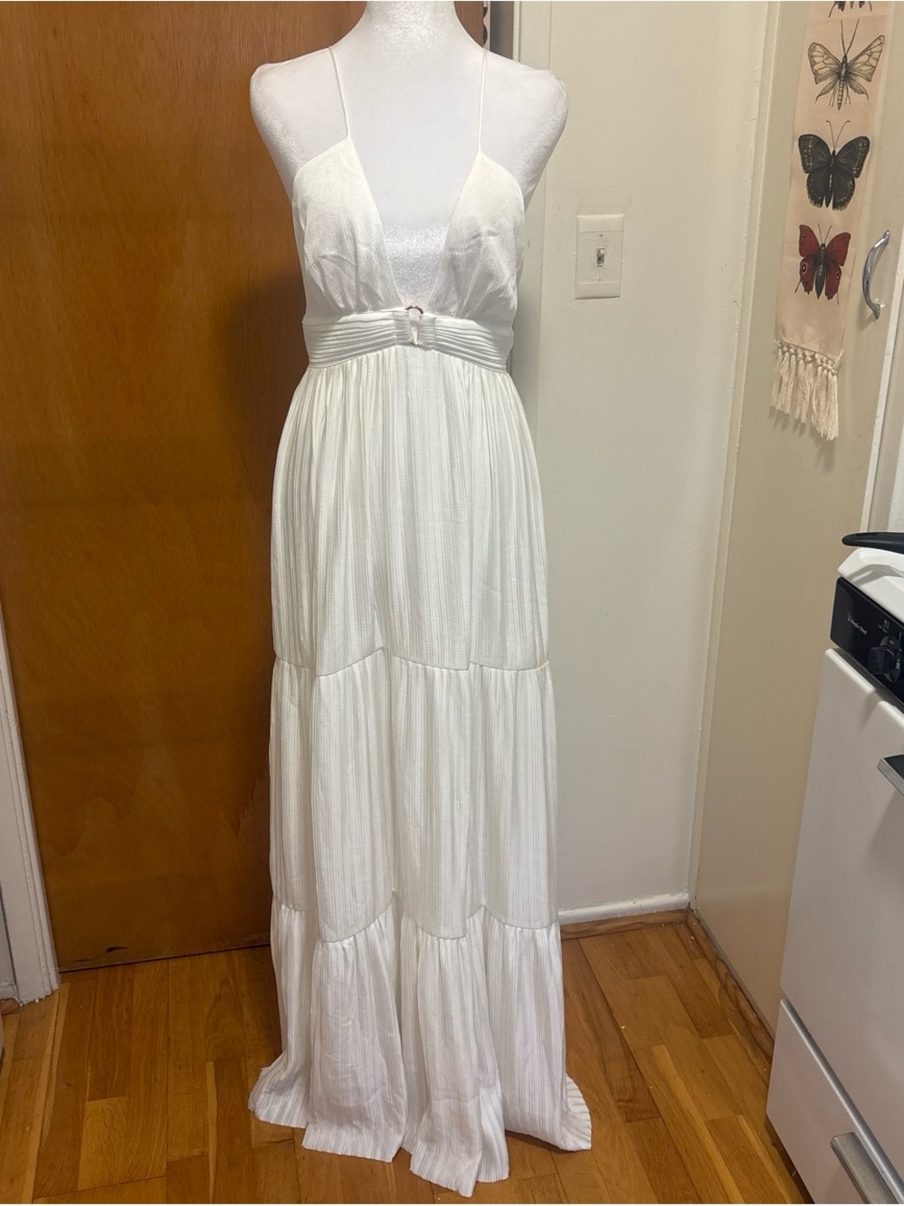 ba&sh White Tiered Spaghetti-Strap Maxi Dress